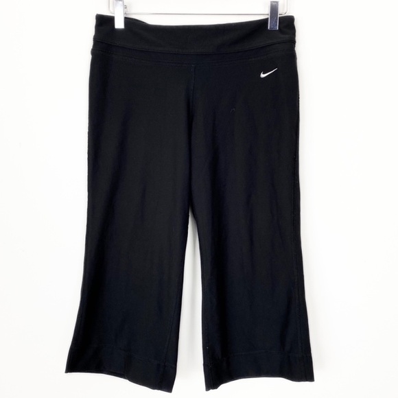 NIKE Black Crop Athletic High Rise Wide Leg Athletic Pants Small Athleisure - Picture 1 of 6